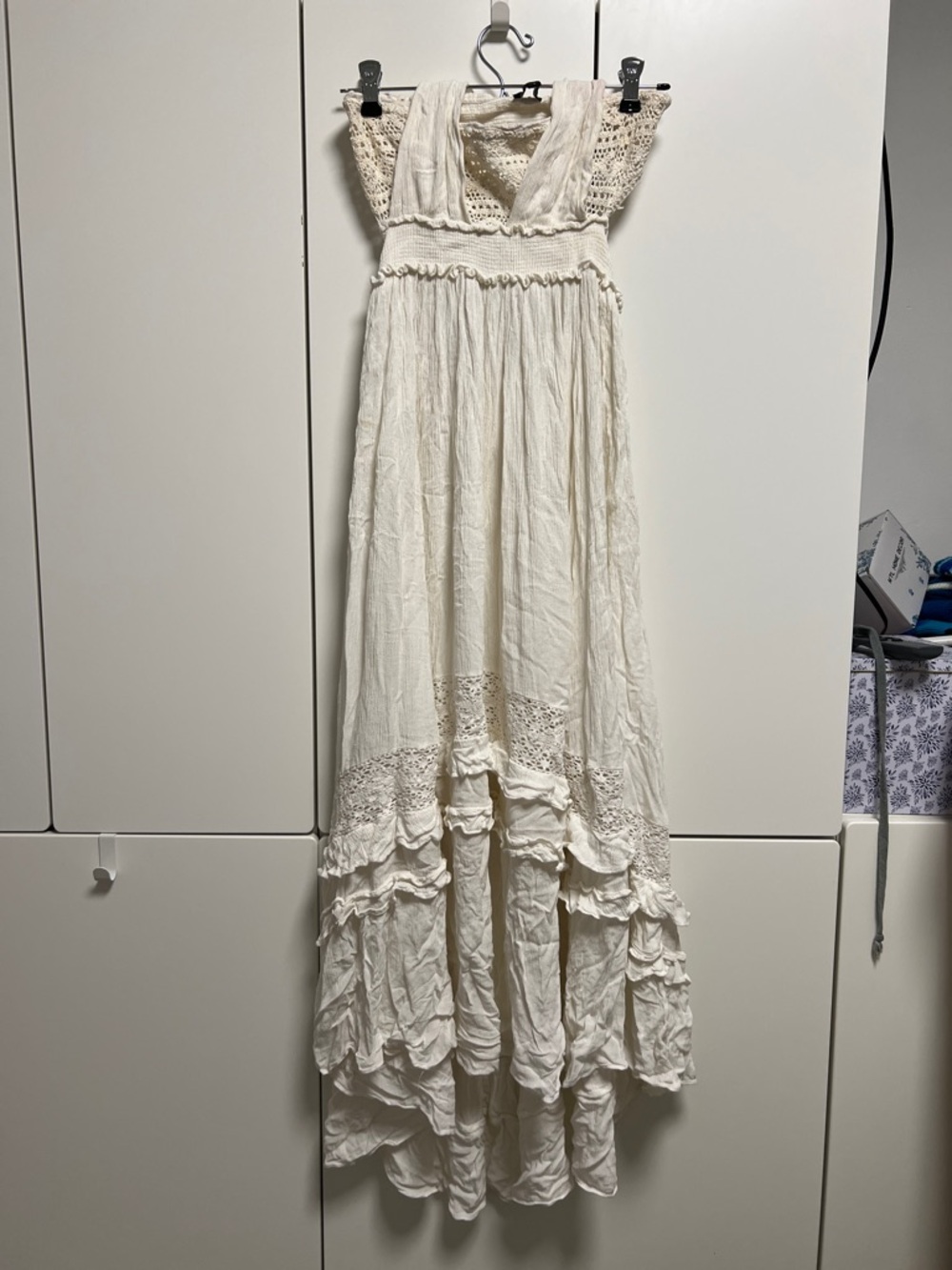 Papermoon Cream Crochet-Trim Maxi Dress Size S